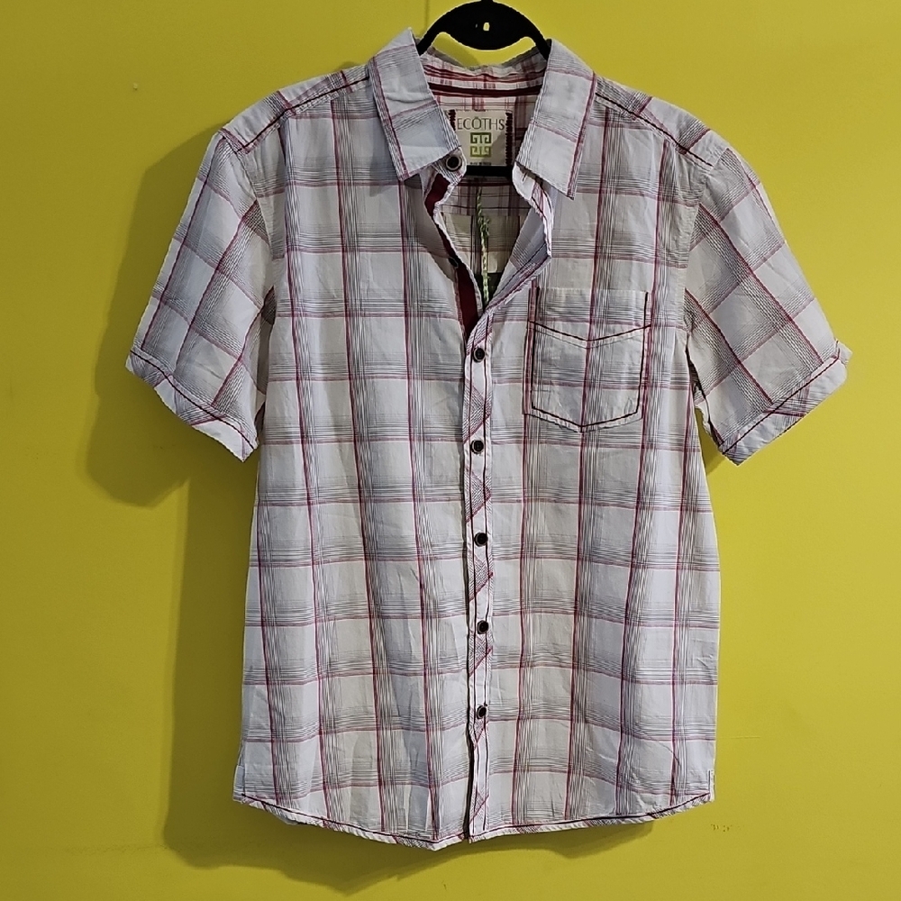 Ecoths Men's Red and White Plaid Shirt
